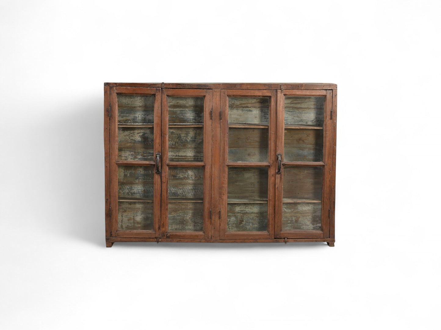 Vintage Teak and Recycled Wood Glass Wall Cabinet