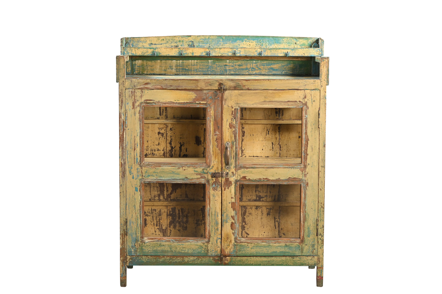 Vintage Recycled Wood Glass Cabinet