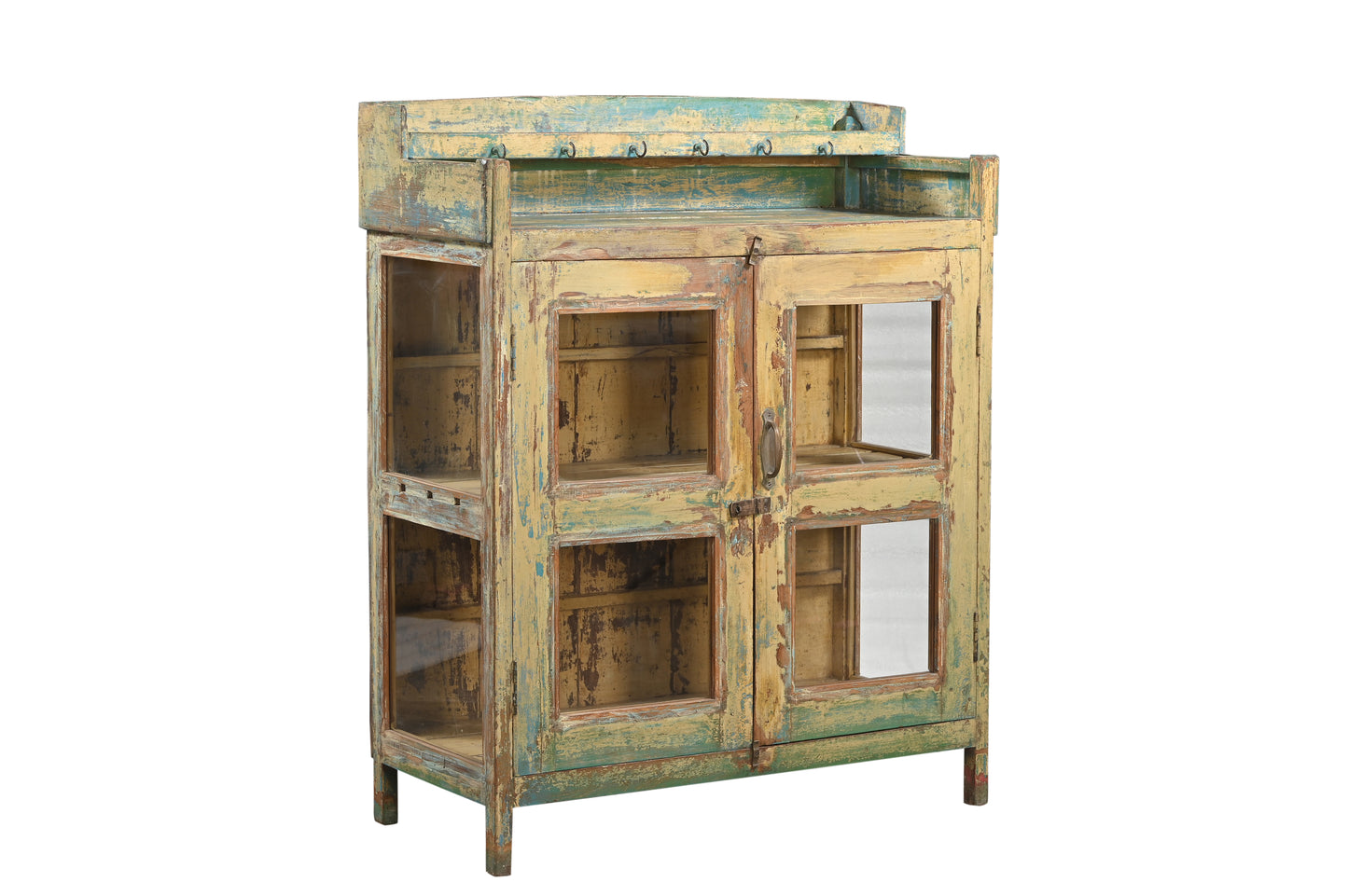 Vintage Recycled Wood Glass Cabinet