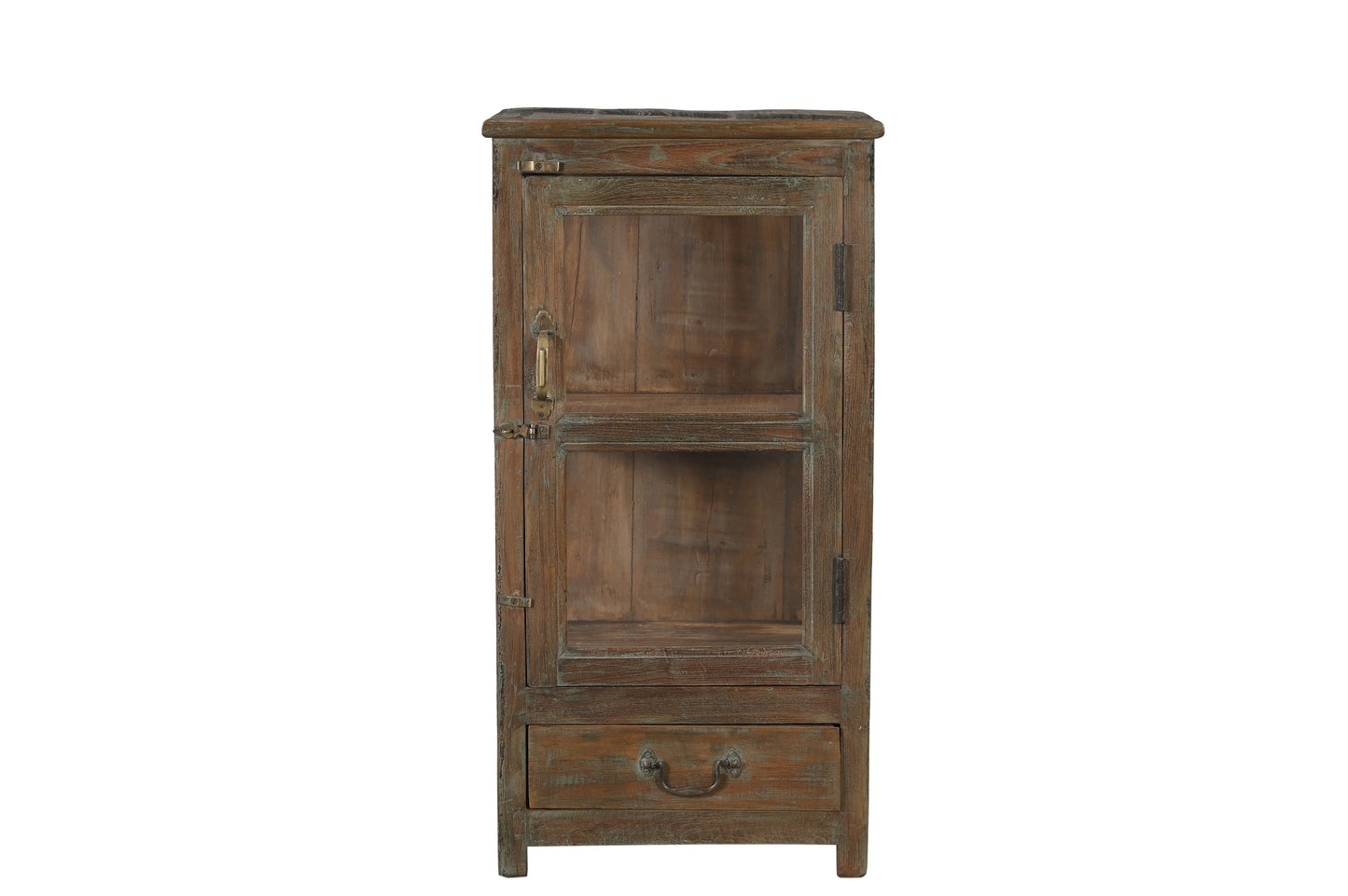 Vintage Teak Wood and Glass Display Side Cabinet