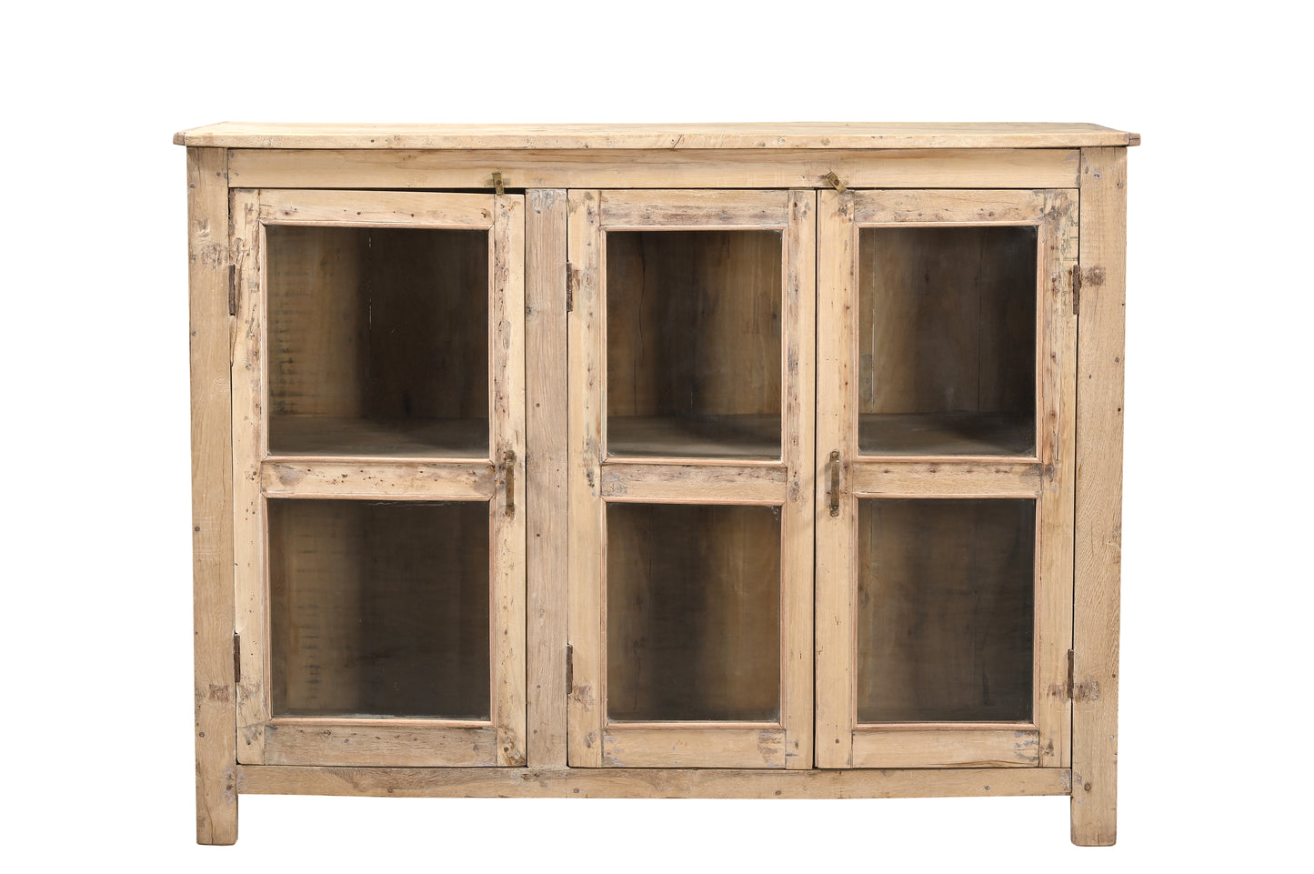 Vintage Teak and Recycled Wood Glass Cabinet