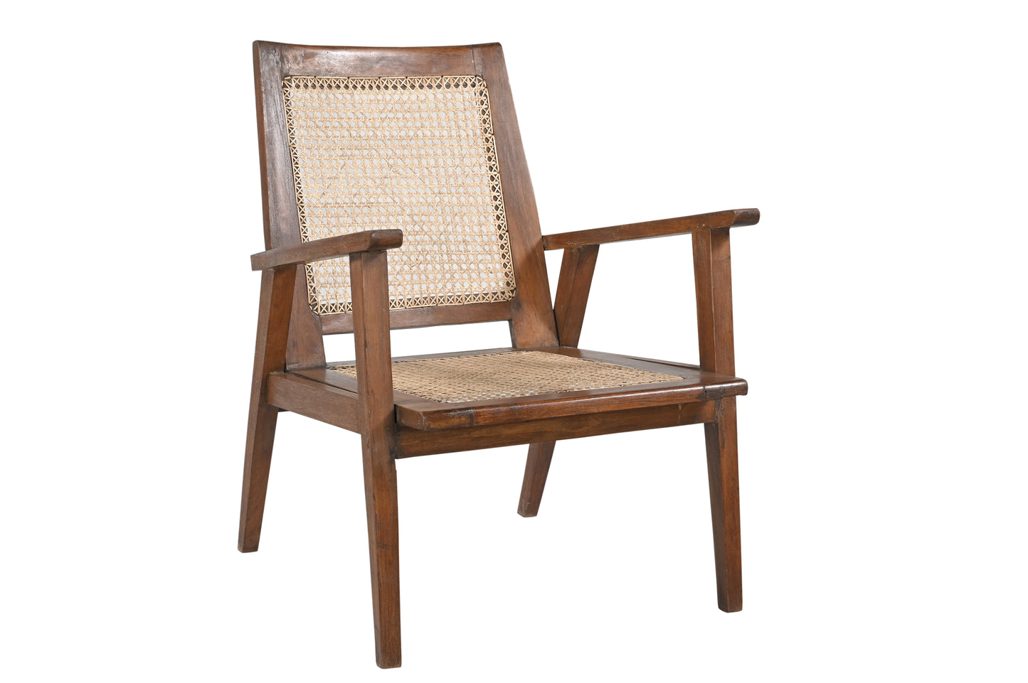 Vintage Teak Wood and Natural Rattan Armchair