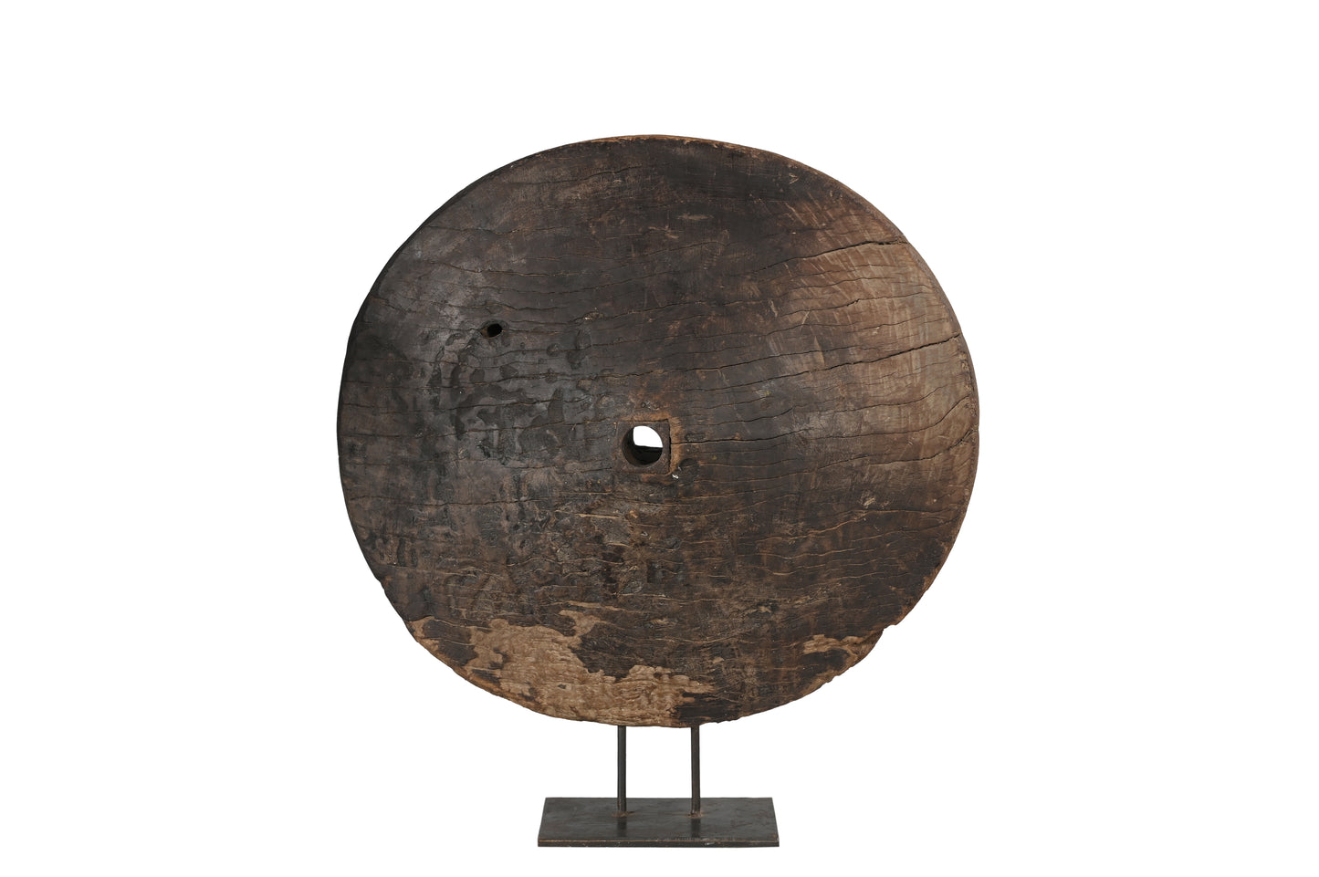 Vintage Teak Wheel on Iron Stand