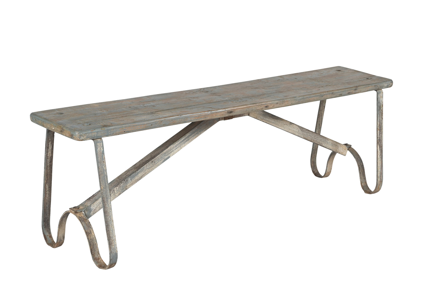 Vintage Teak Wood Iron Bench