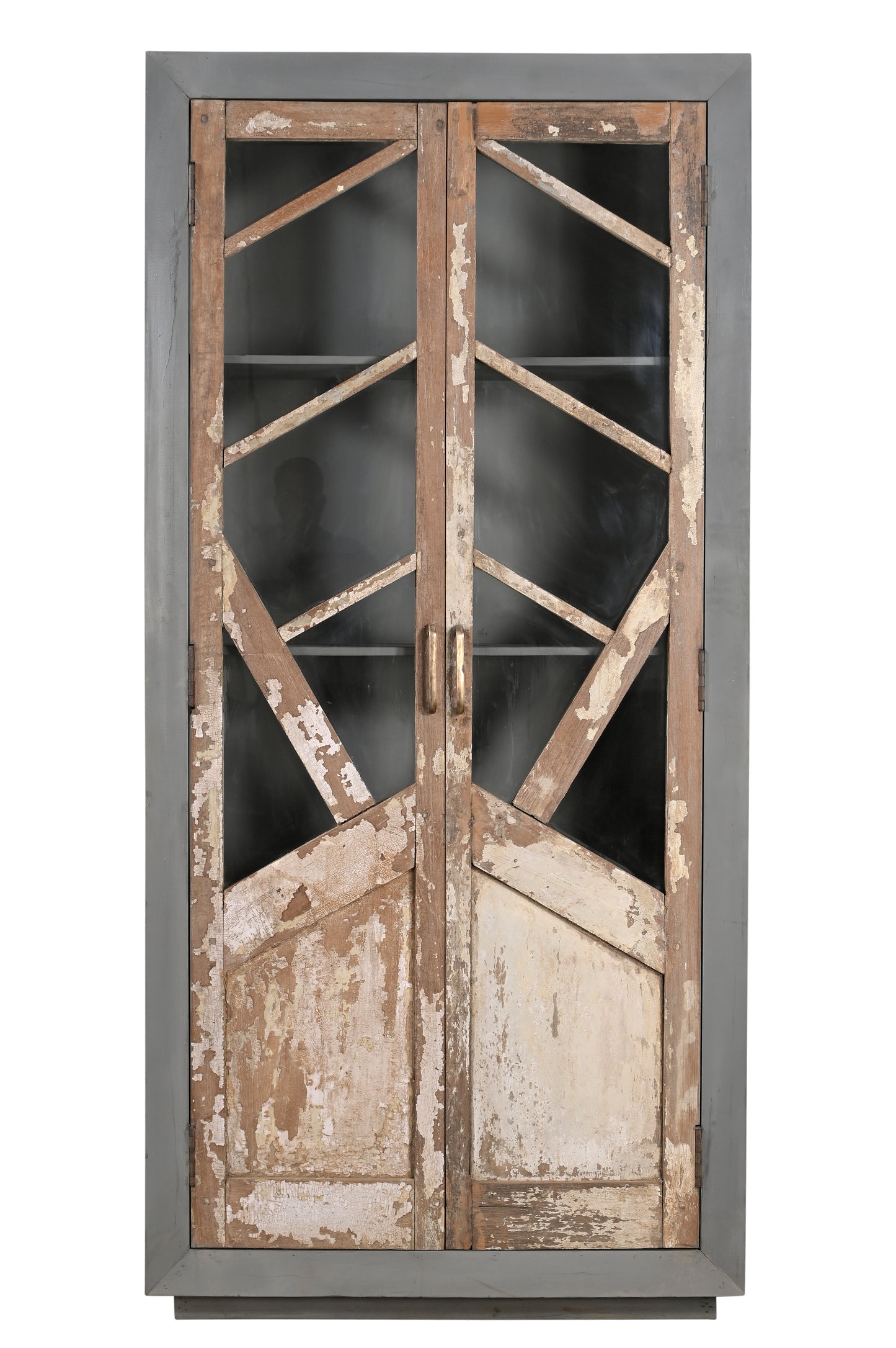 Vintage Teak and Recycled Wood Glass Cabinet