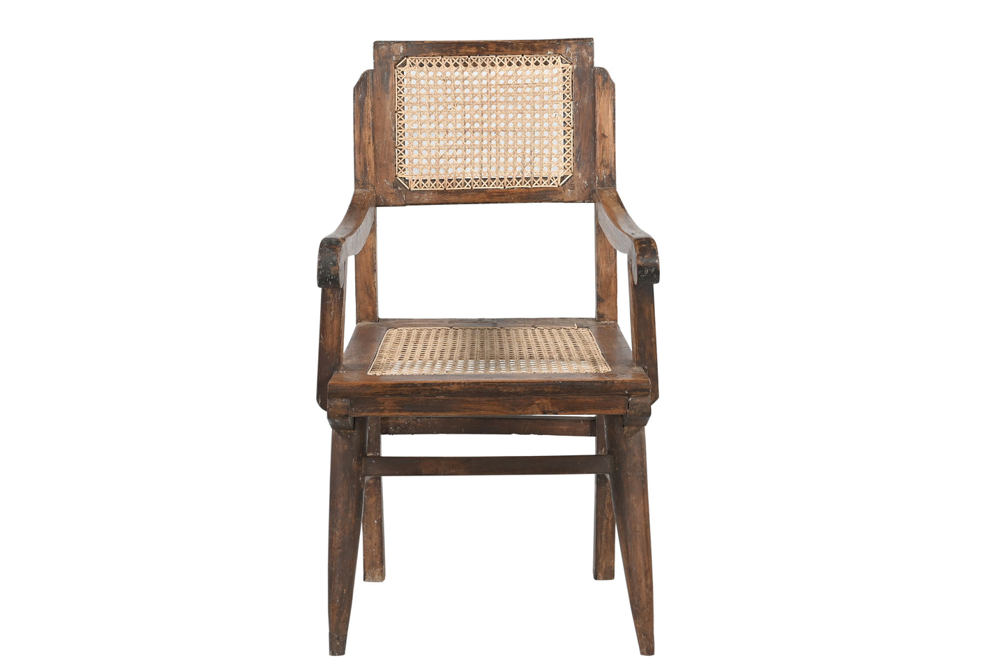 Vintage Teak Wood and Natural Rattan Armchair