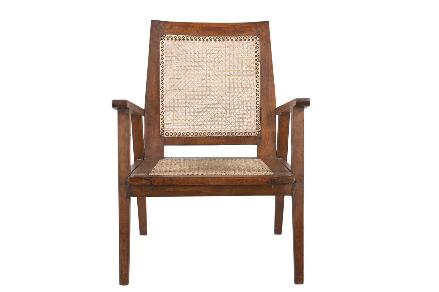 Vintage Teak Wood and Natural Rattan Armchair