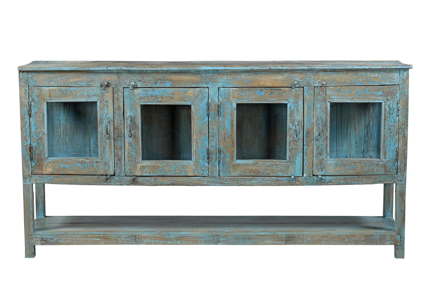 Vintage Recycled Wood Glass Sideboard