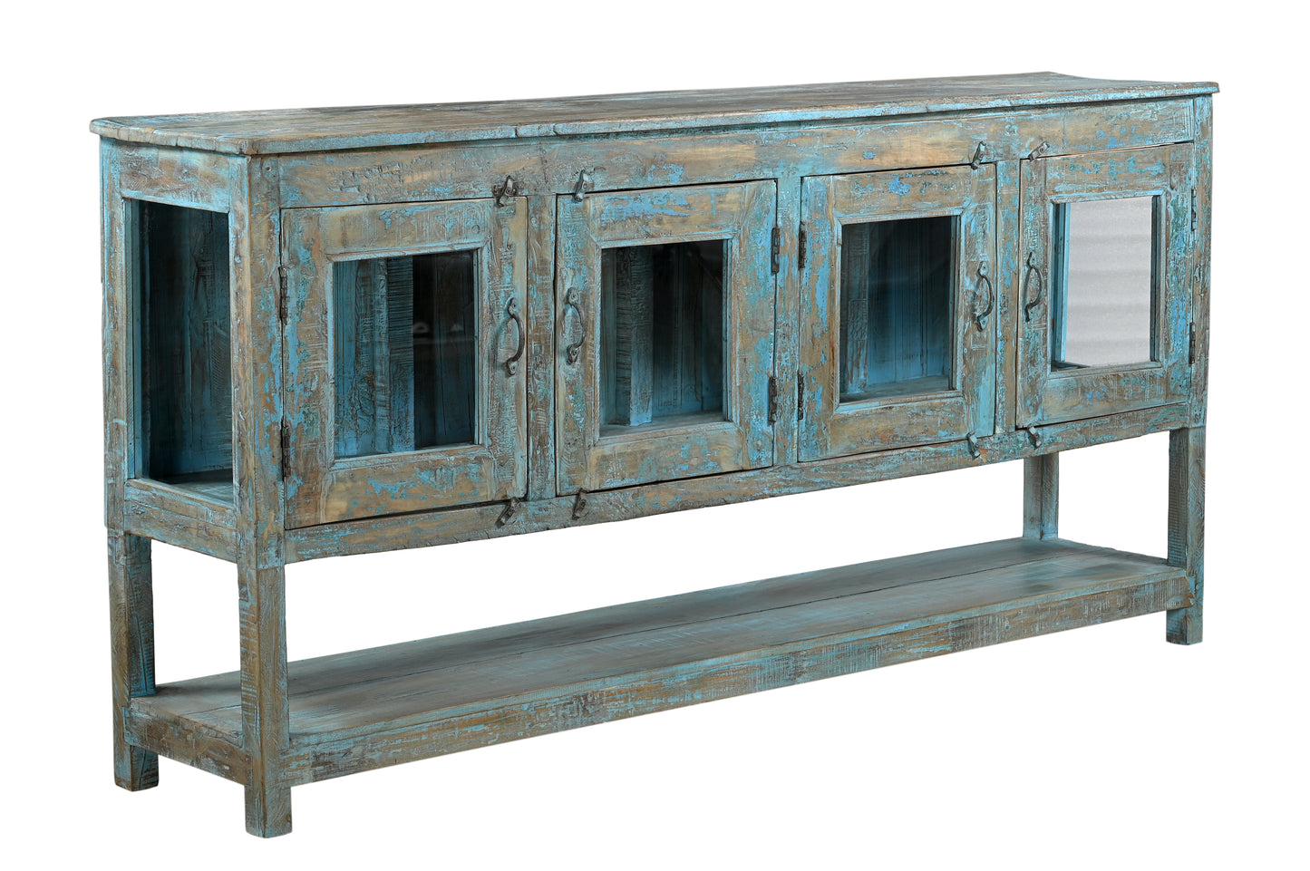 Vintage Recycled Wood Glass Sideboard