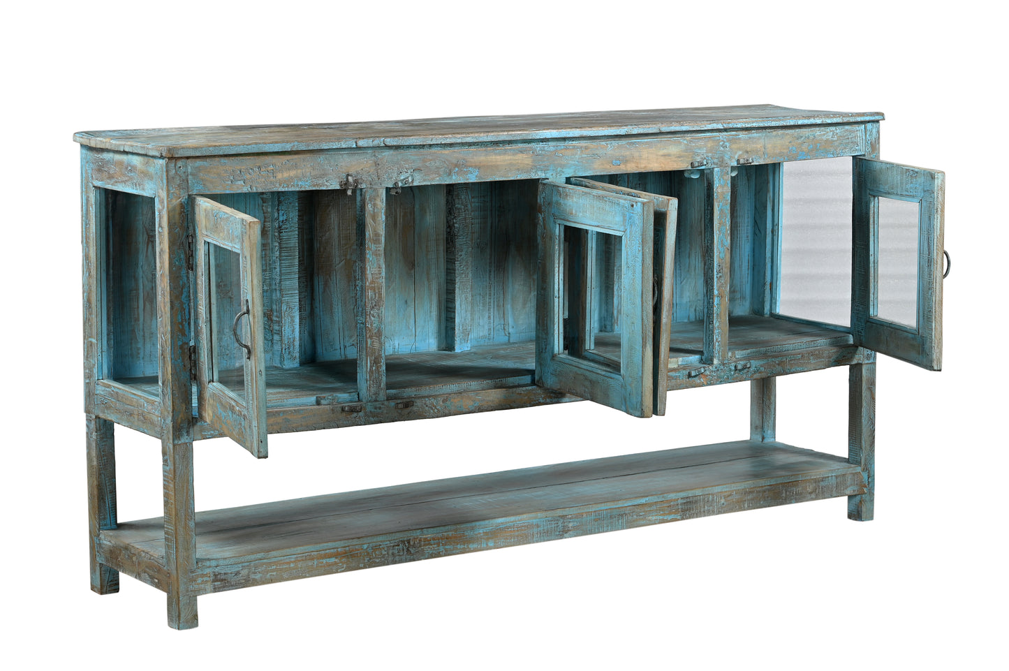 Vintage Recycled Wood Glass Sideboard