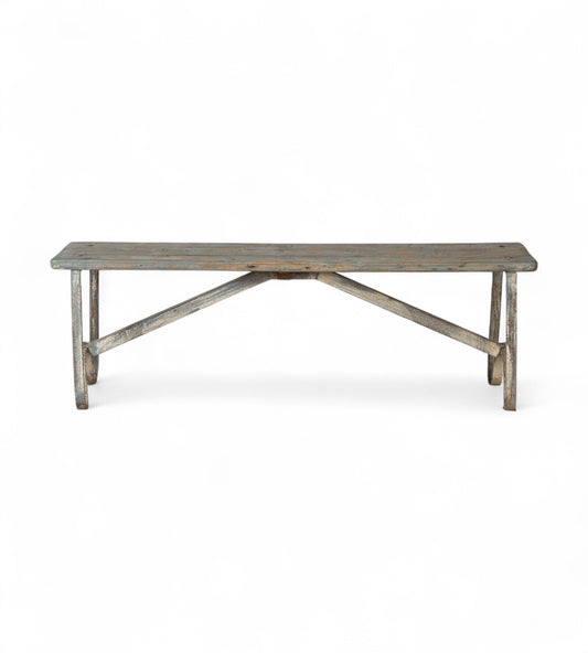 Vintage Teak Wood Iron Bench