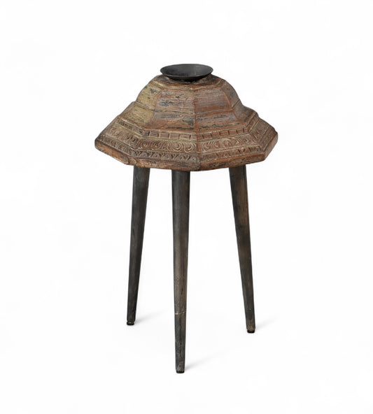 Vintage Teak Wooden Iron Candle Stand